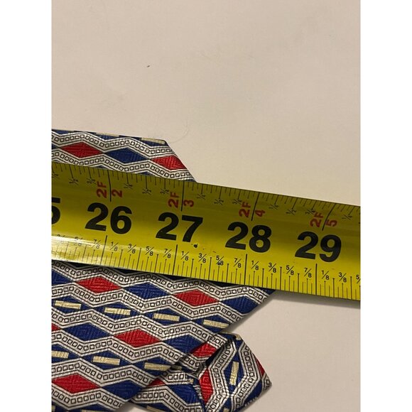 Luca‎ Masse 100% Silk Mens Tie With Red & Blue Geometric Pattern 4” W x 57” L - Picture 8 of 10